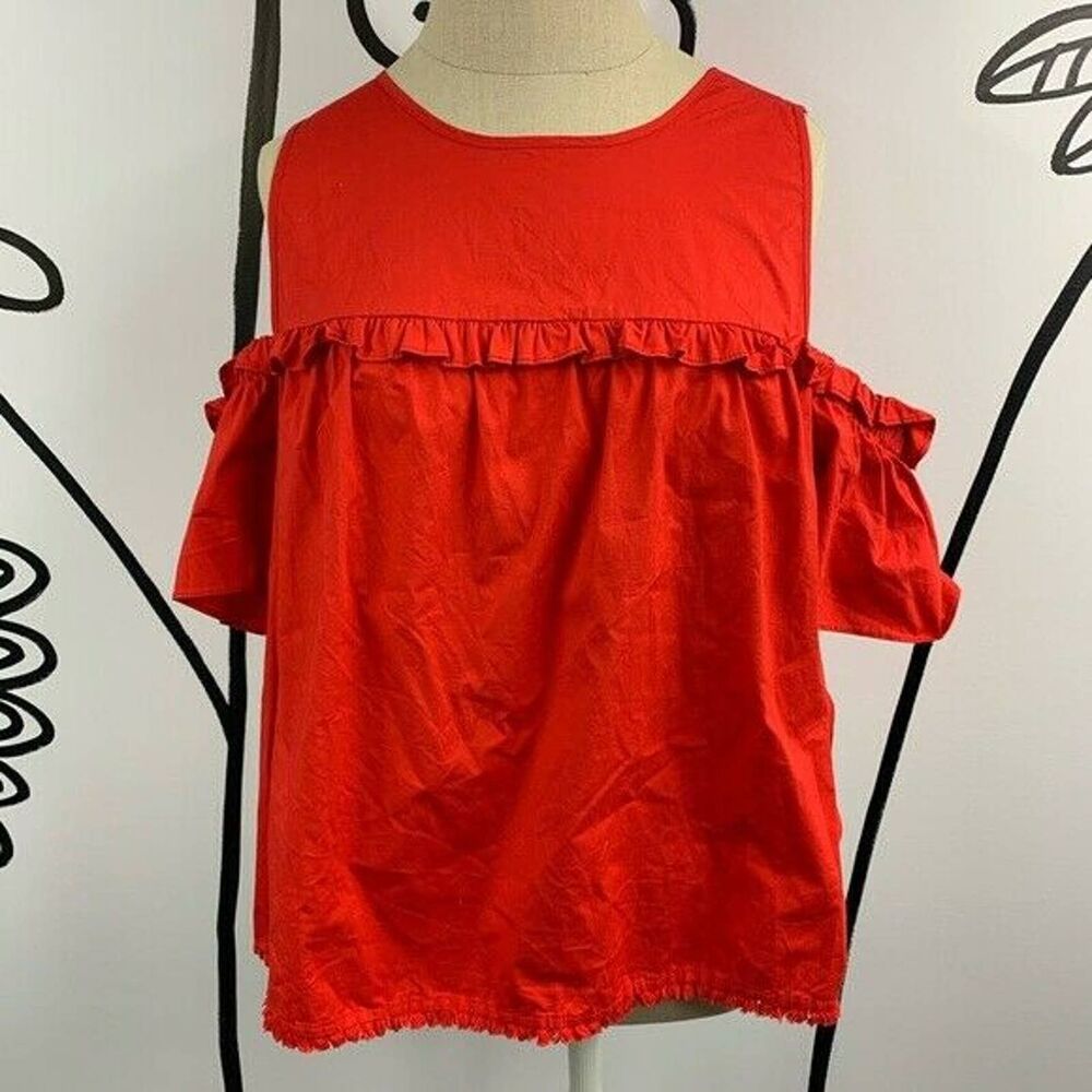 Democracy Red Cold Shoulder Ruffle Sz L - Picture 3 of 12